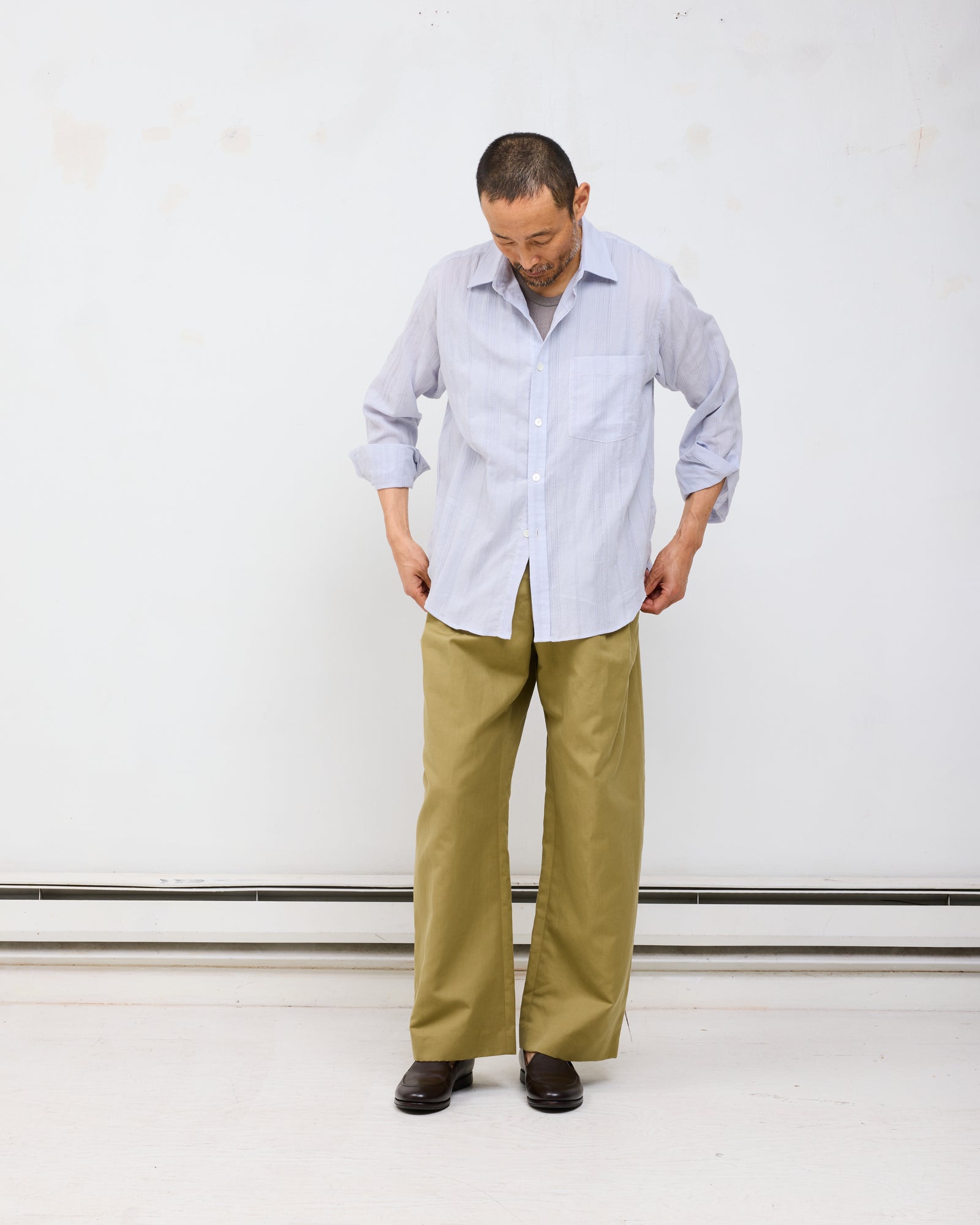 Curve Hem Dress Shirt: Pale Purple Dobby Stripe