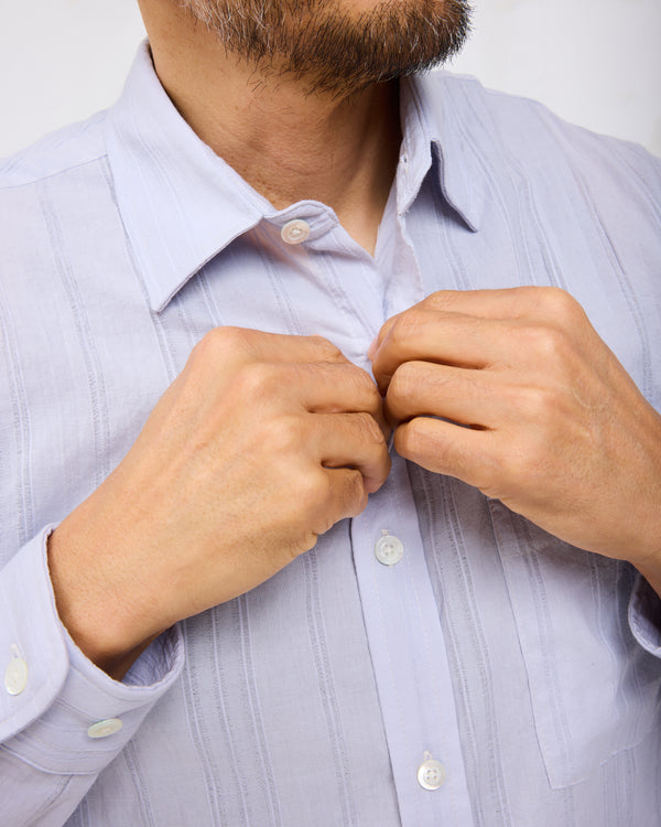 Curve Hem Dress Shirt: Pale Purple Dobby Stripe