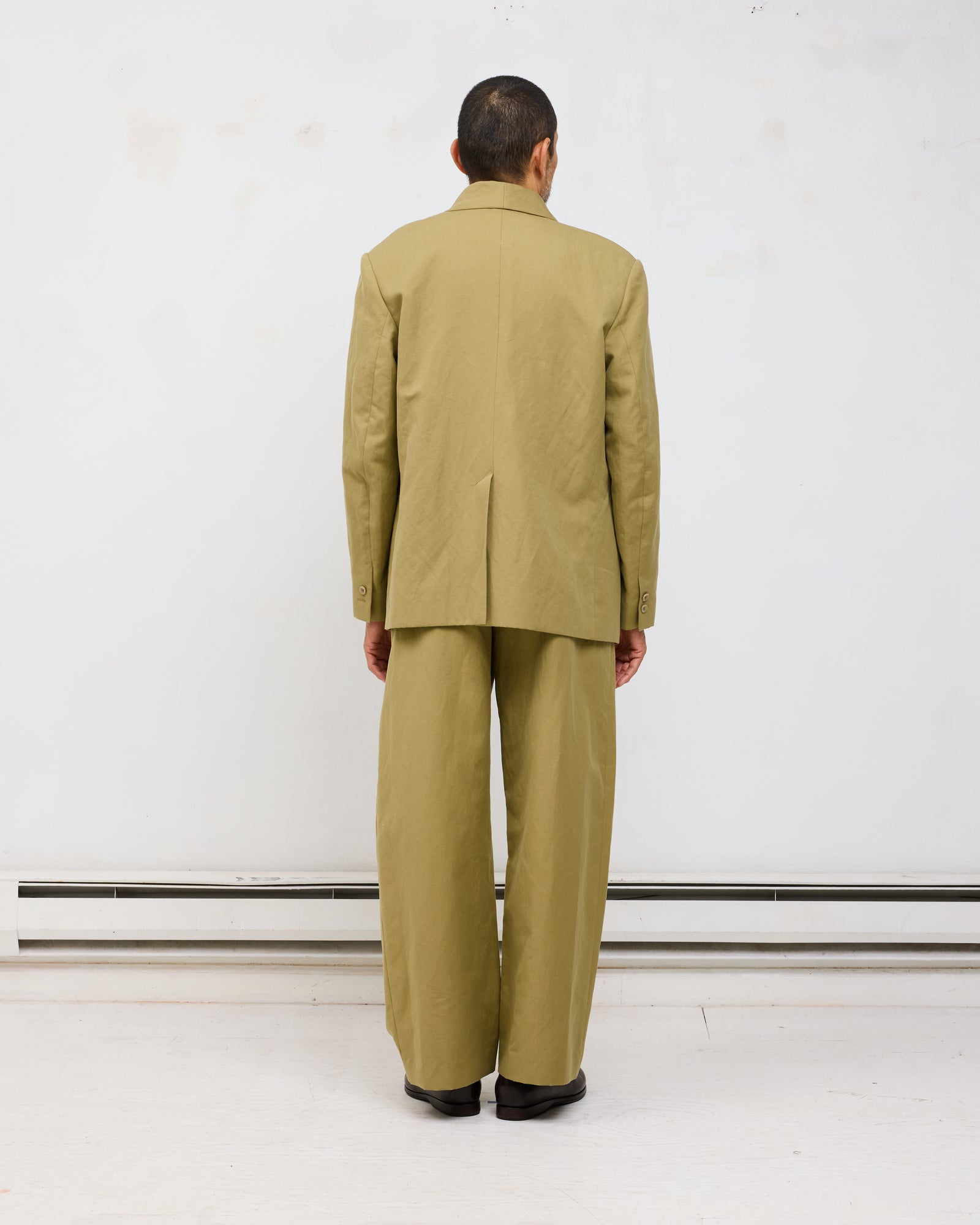 Shawl Collar Double Breasted Blazer: Cotton Linen Canvas, Sand