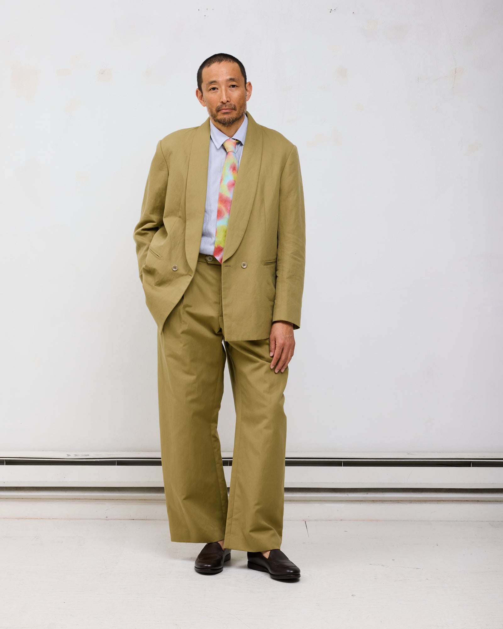 Double Pleat Trouser: Cotton Linen Canvas, Sand