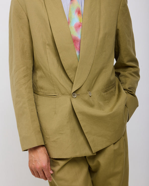 Shawl Collar Double Breasted Blazer: Cotton Linen Canvas, Sand