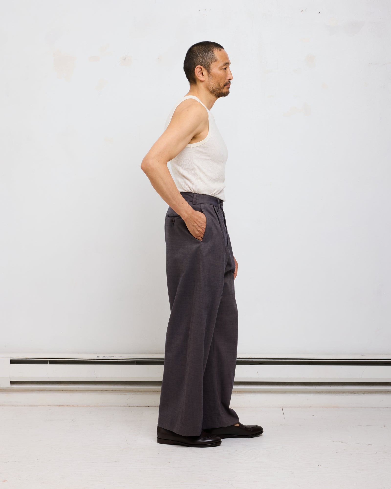 Double Pleat Trouser: Cotton Wool Twill, Shark
