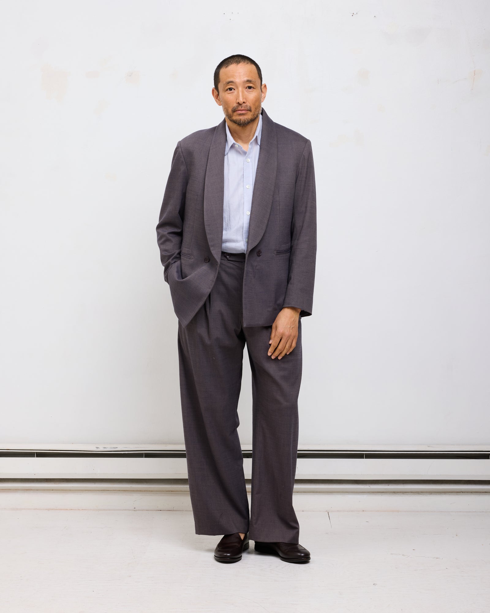 Double Pleat Trouser: Cotton Wool Twill, Shark