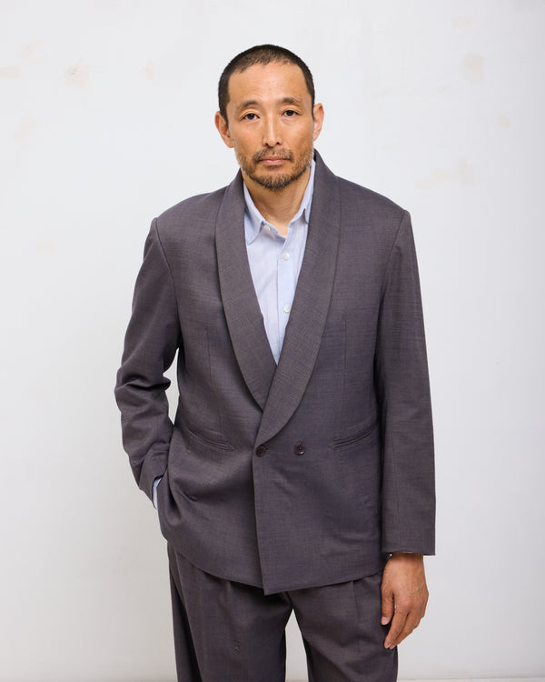 Shawl Collar Double Breasted Blazer: Cotton Wool Twill, Shark