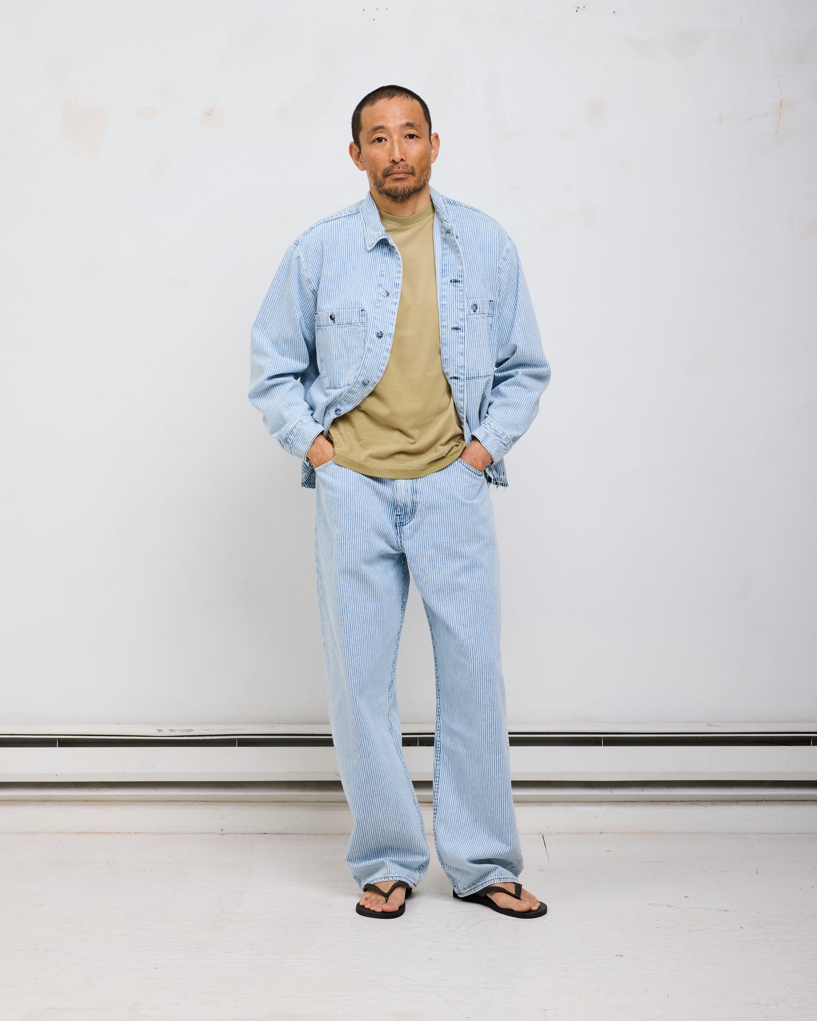 Jean Cut Trouser: Stonewashed Ticking Stripe