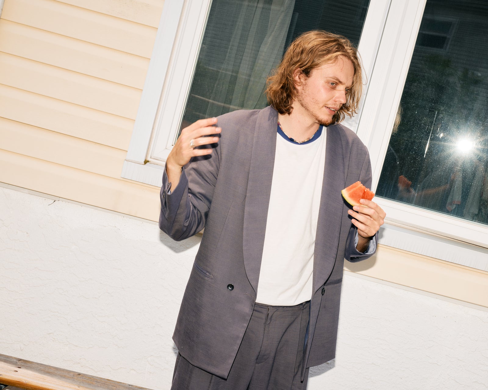 Shawl Collar Double Breasted Blazer: Cotton Wool Twill, Shark