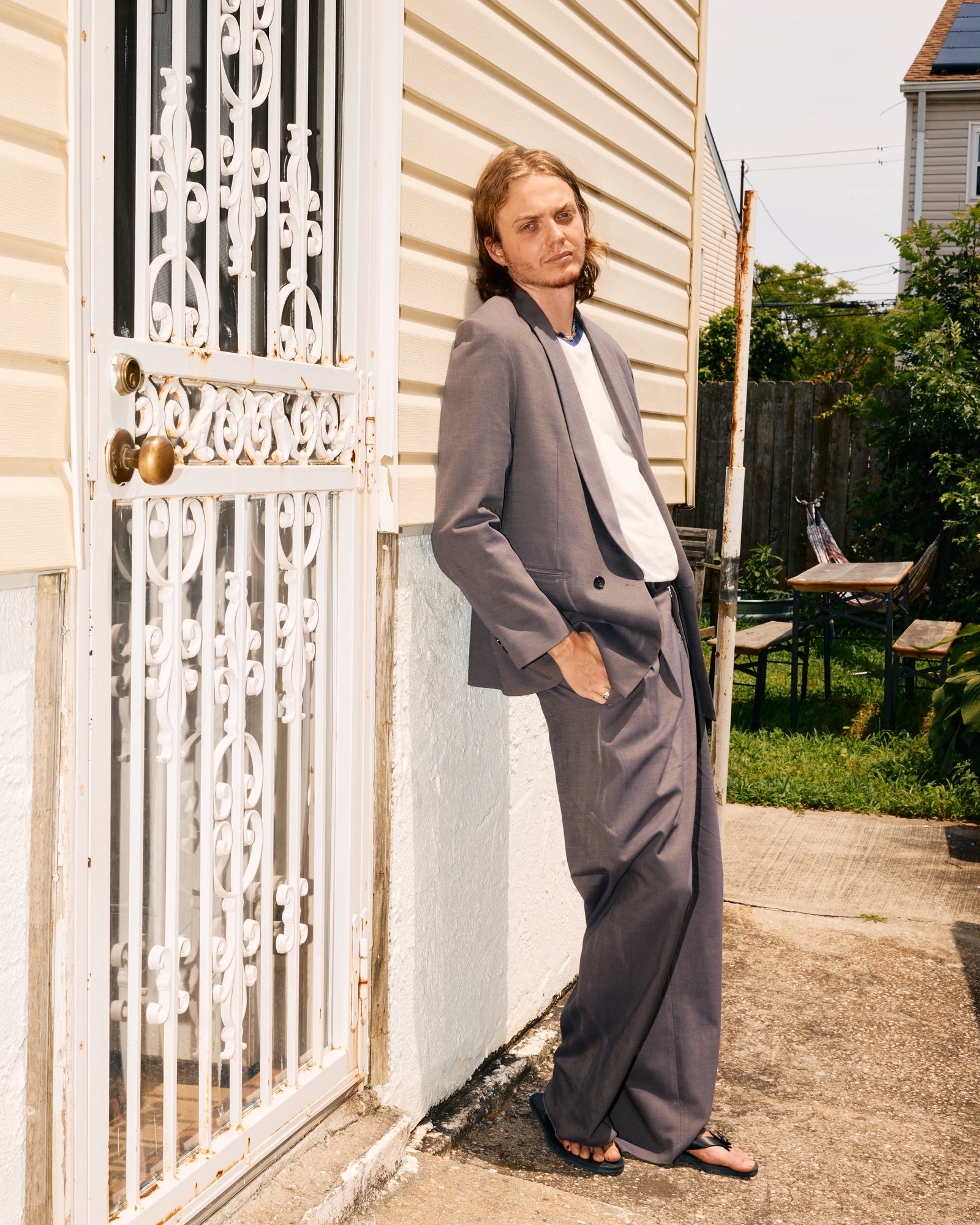 Double Pleat Trouser: Cotton Wool Twill, Shark