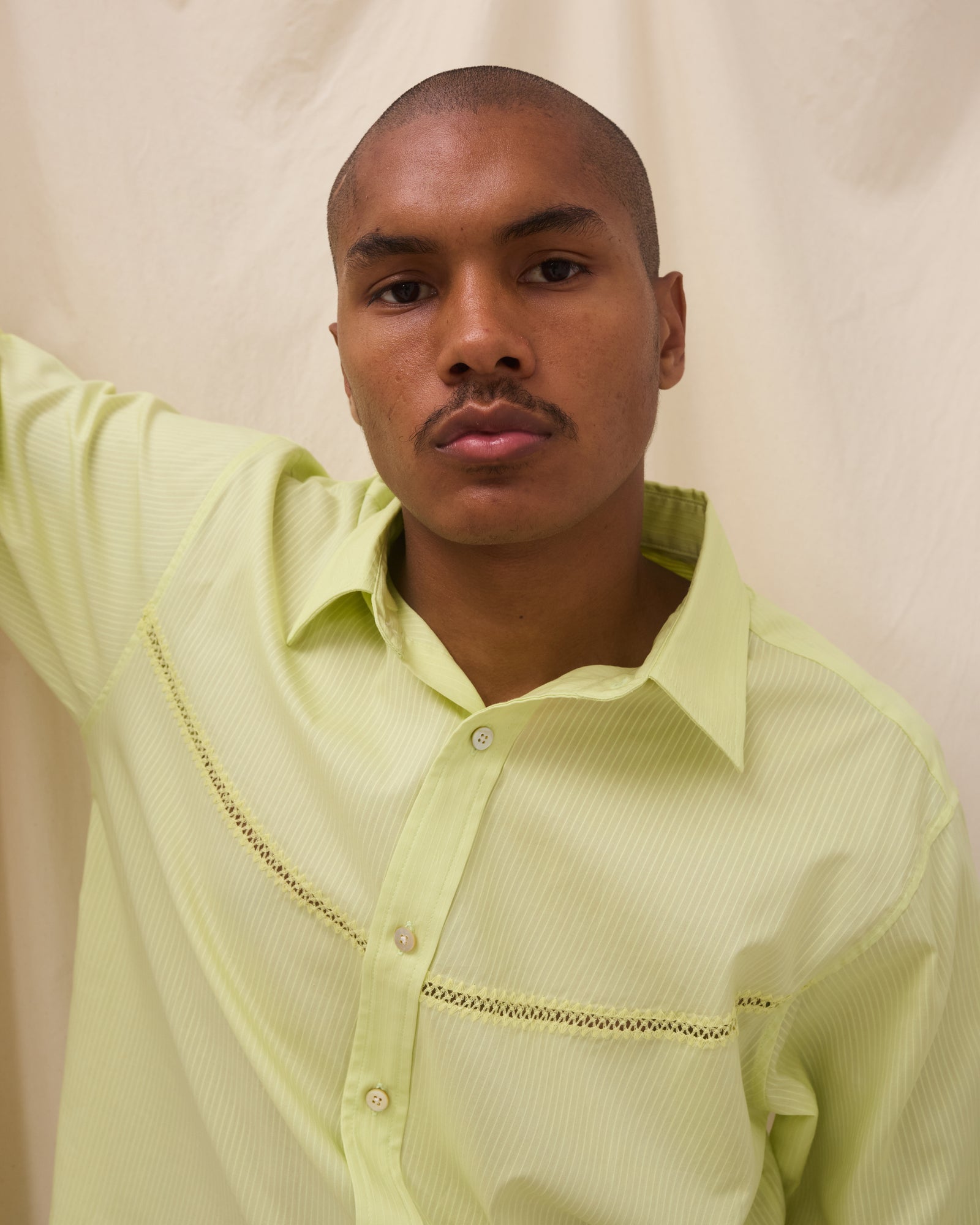 Crochet Vent Dress Shirt: Lime Stripe
