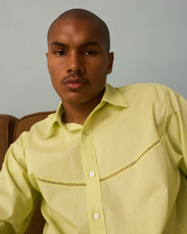 Crochet Vent Dress Shirt: Lime Stripe