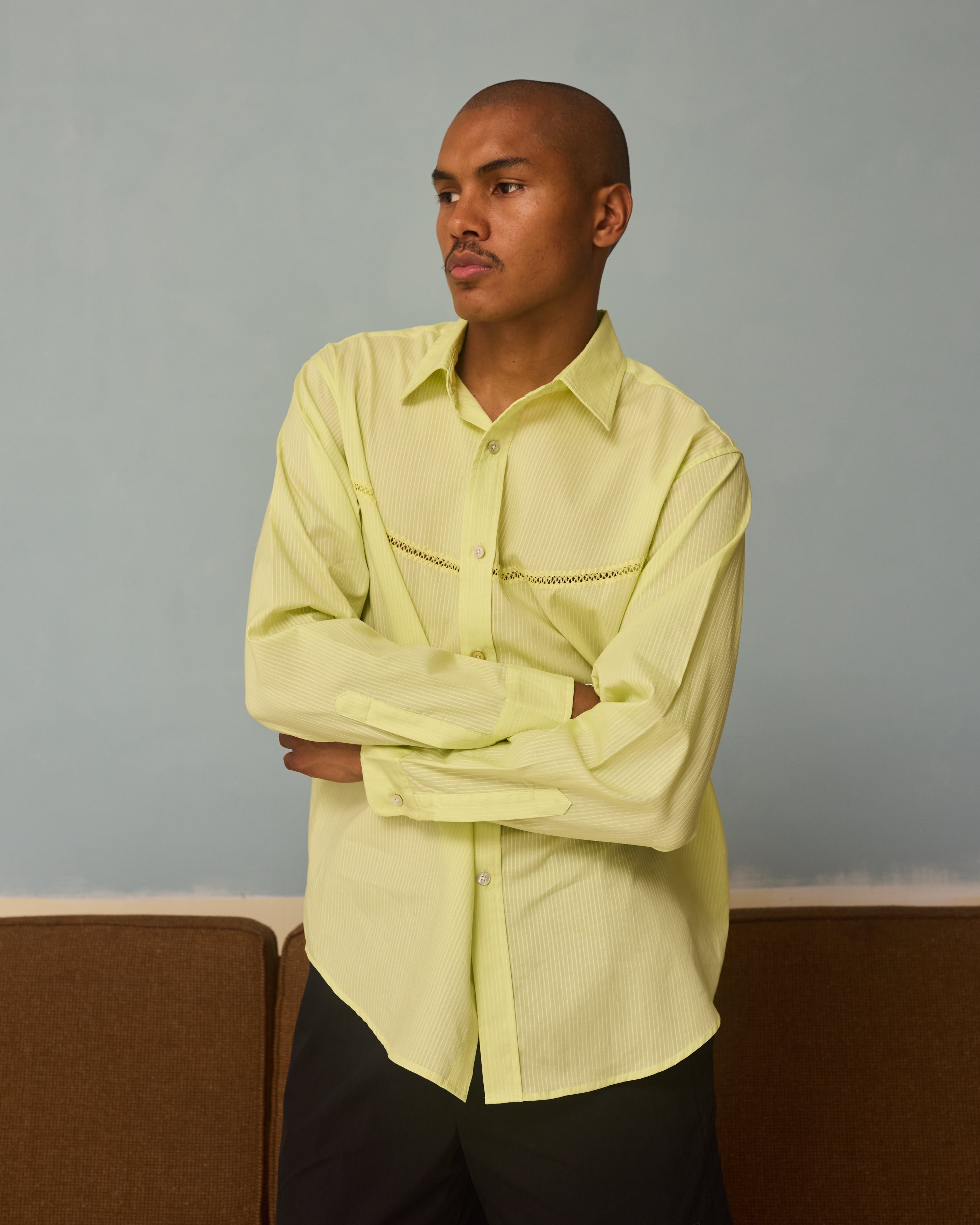 Crochet Vent Dress Shirt: Lime Stripe – Small Talk Studio