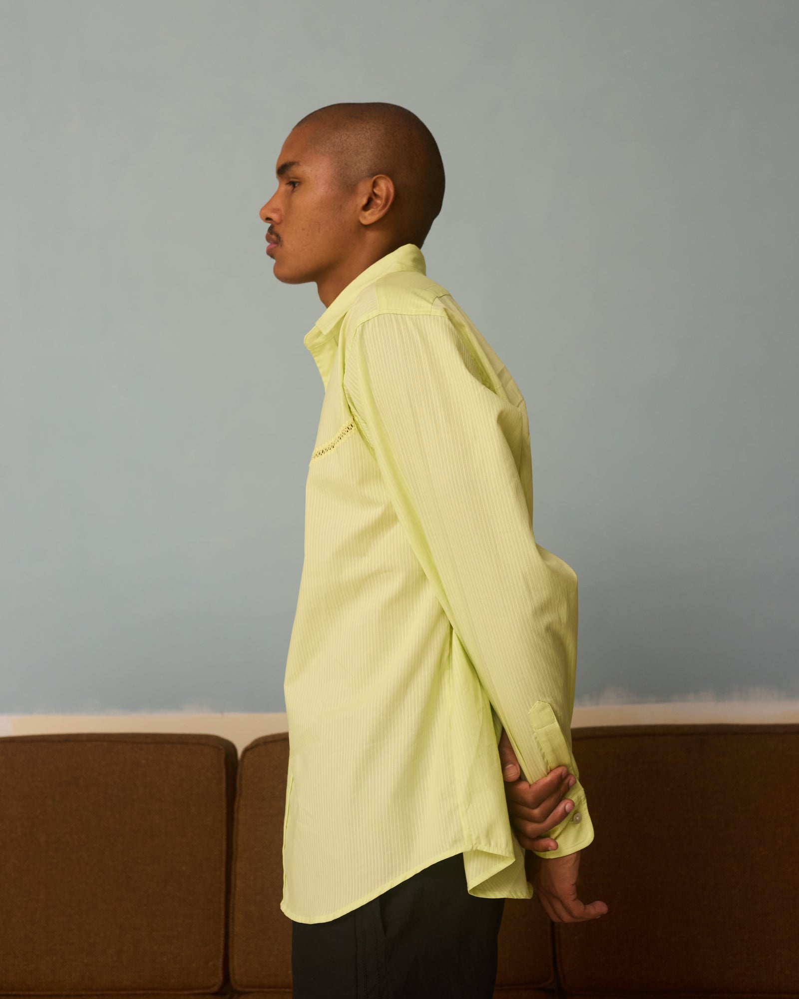 Crochet Vent Dress Shirt: Lime Stripe
