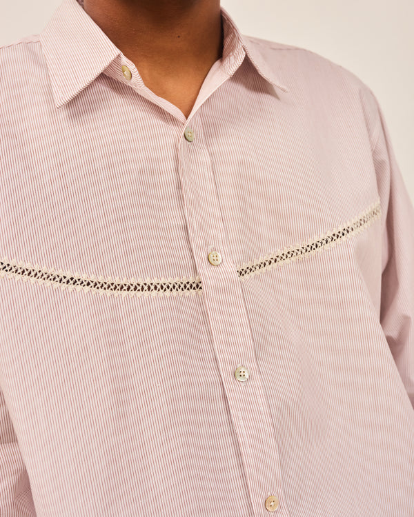 Crochet Vent Dress Shirt: Maroon Stripe Poplin
