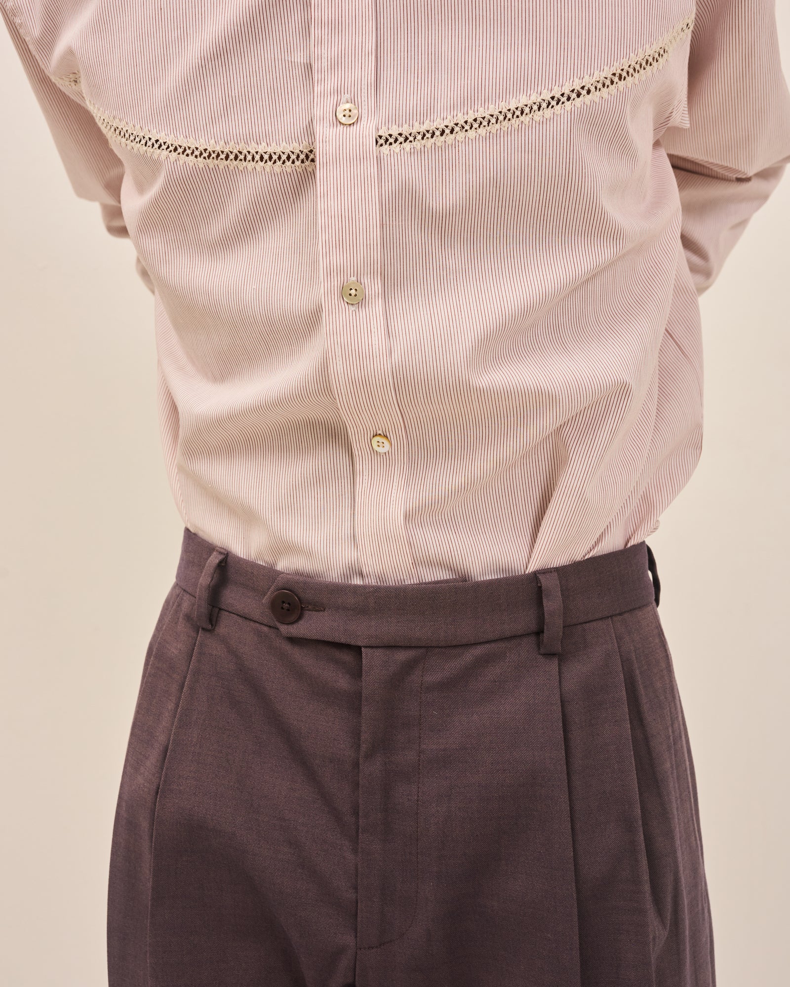Crochet Vent Dress Shirt: Maroon Stripe Poplin