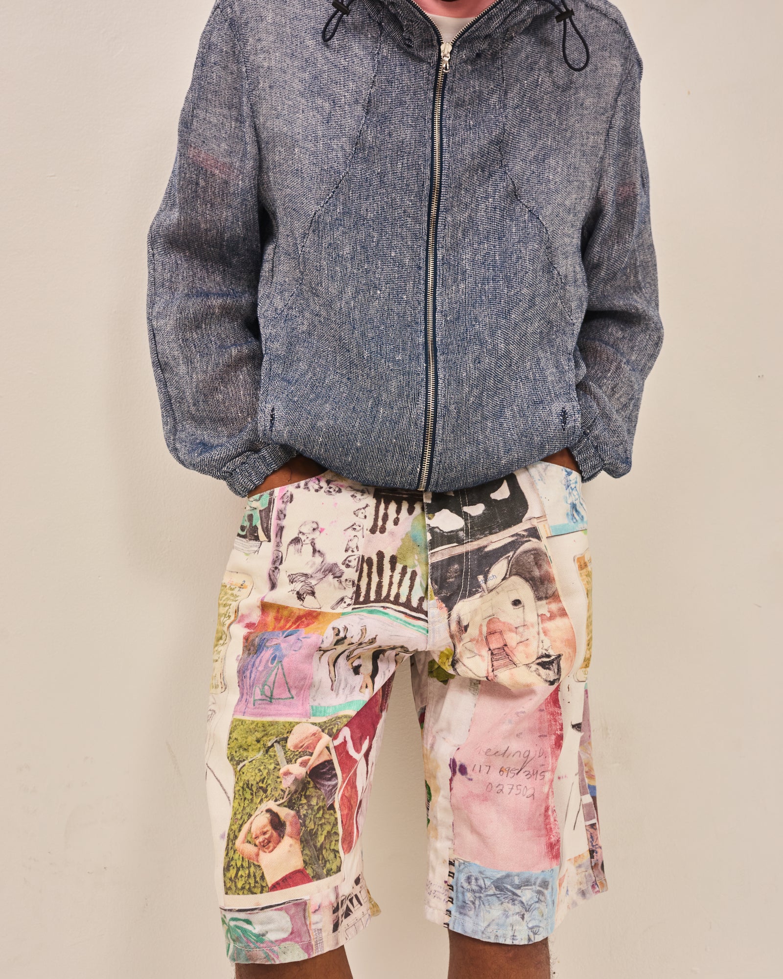 Baggy Jean Cut Short: Juan Collage Print