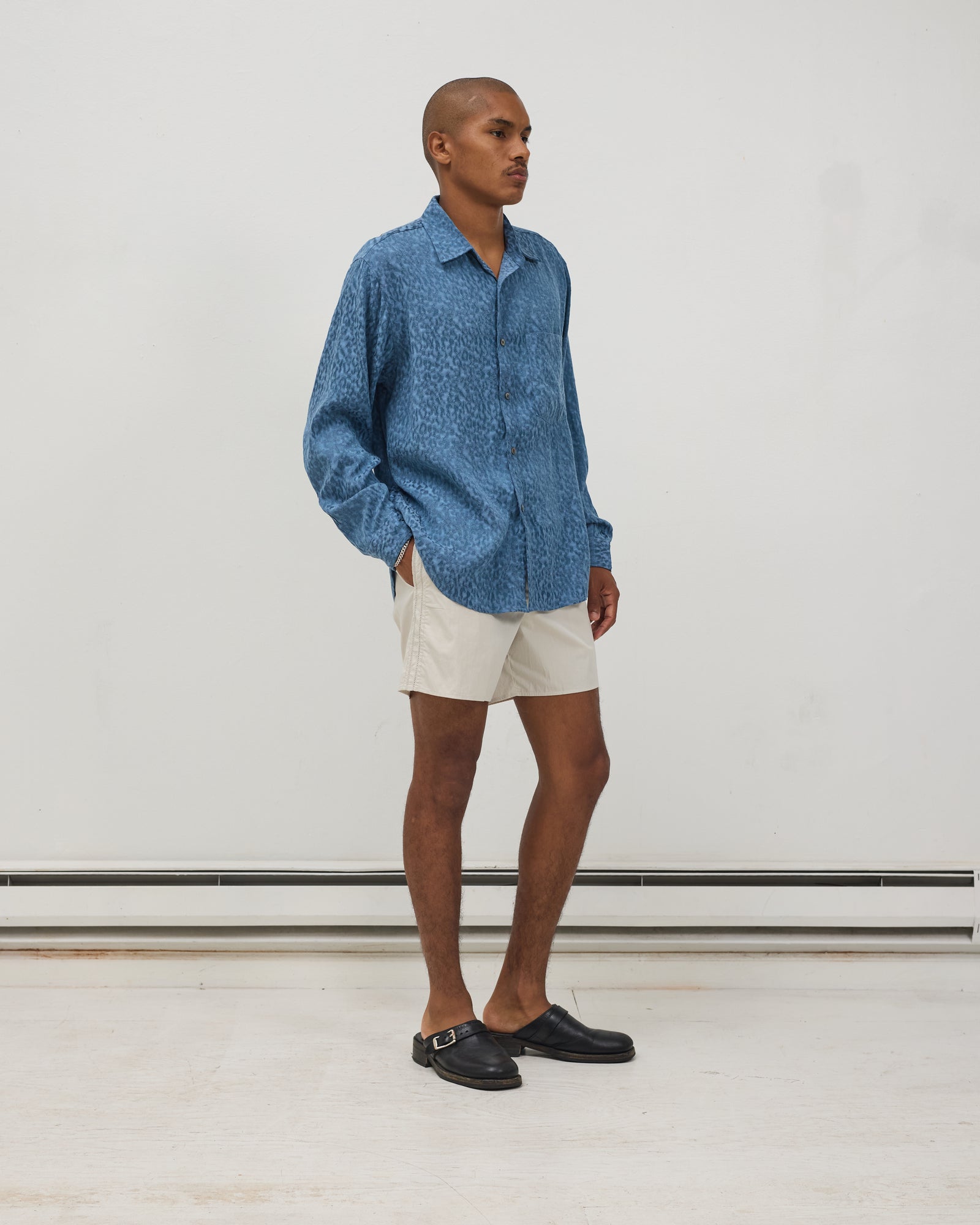 Drawstring Short: Cotton Nylon Typewriter Cloth, Oyster – Small Talk Studio
