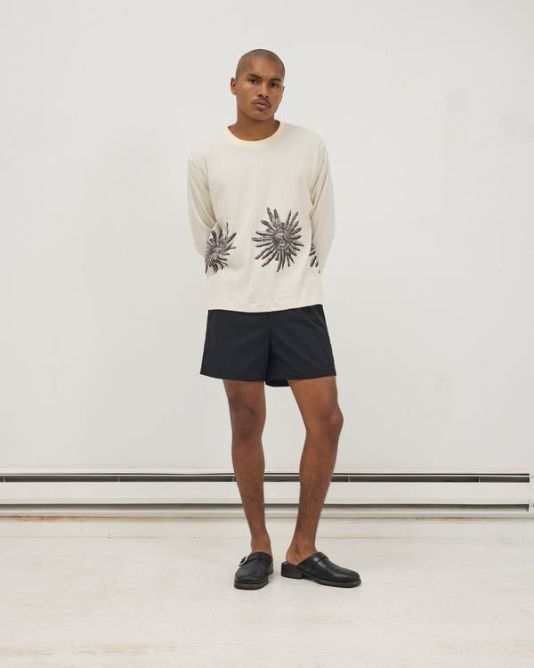 L/S Tee: Stone Sun, Ivory Heather Crinkle Jersey