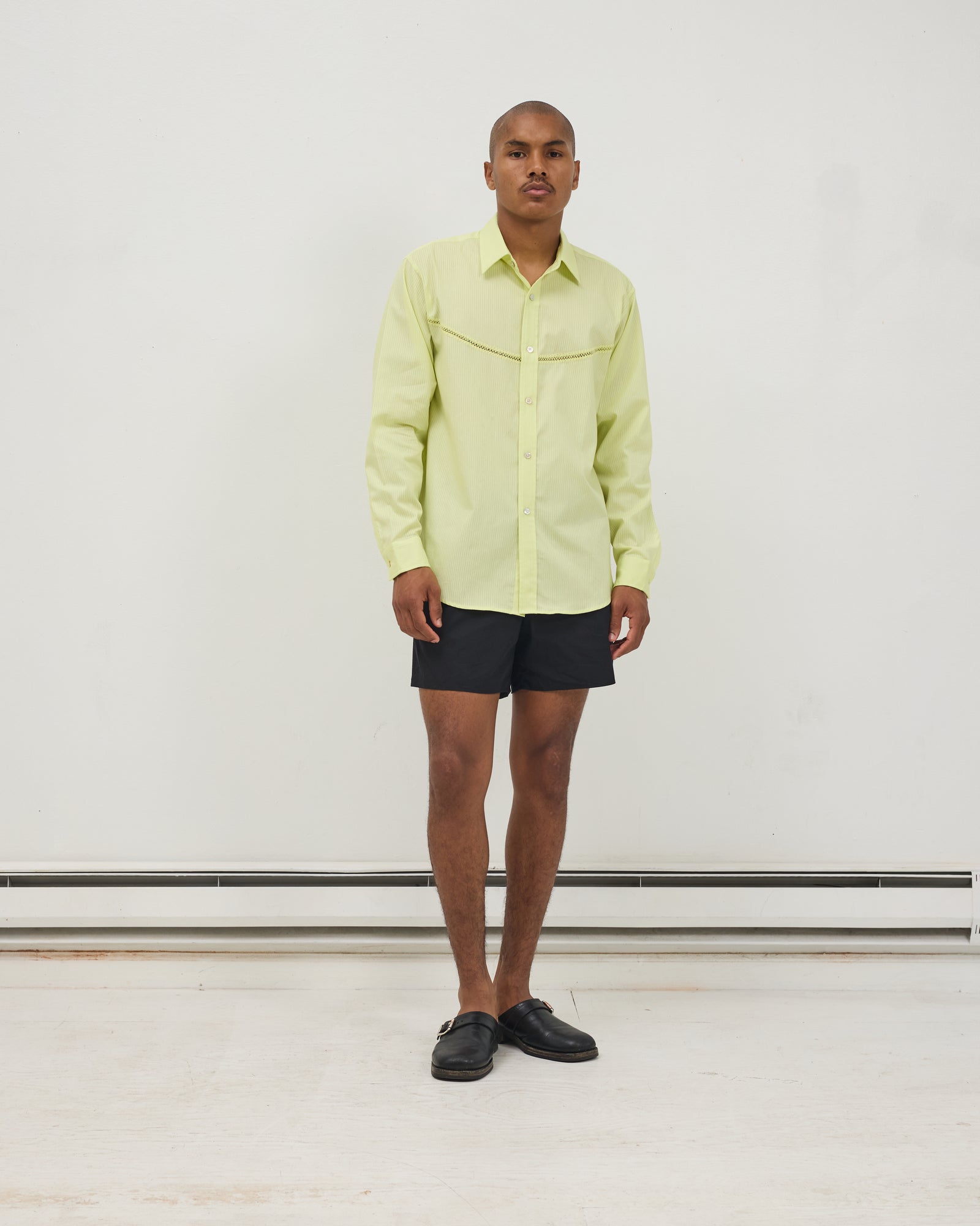 Crochet Vent Dress Shirt: Lime Stripe