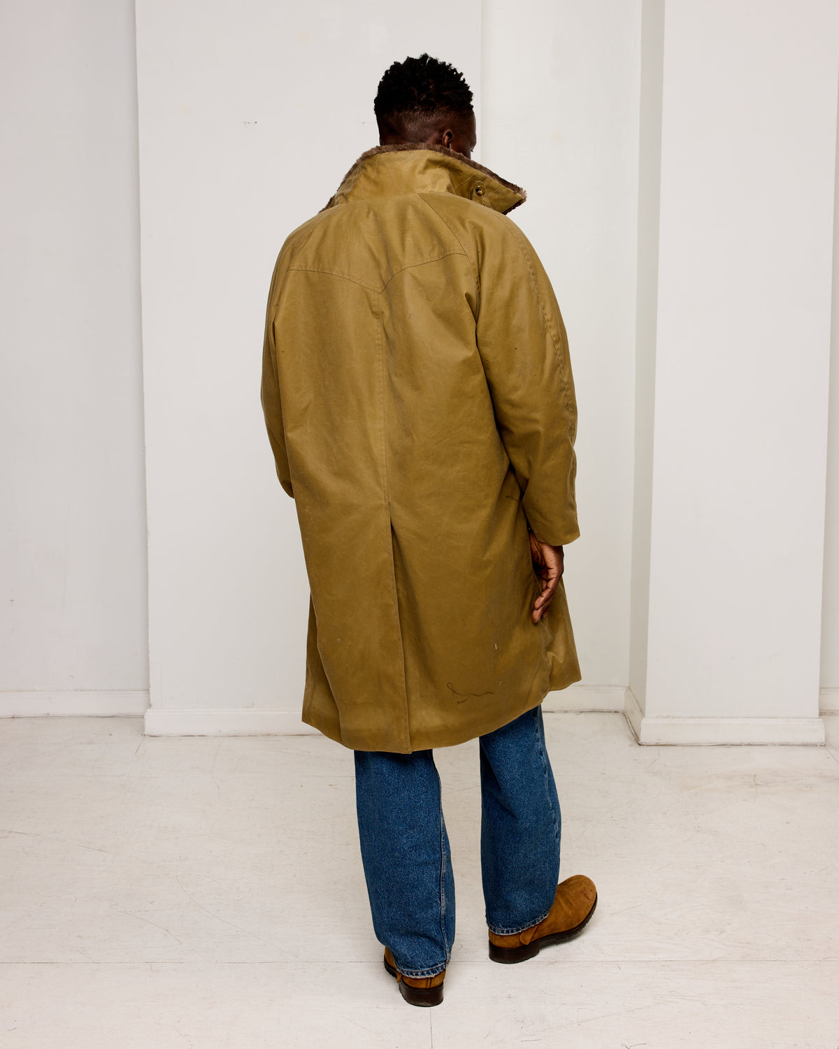 Western Overcoat: Blanket Lined Waxed Cotton, Olive Khaki