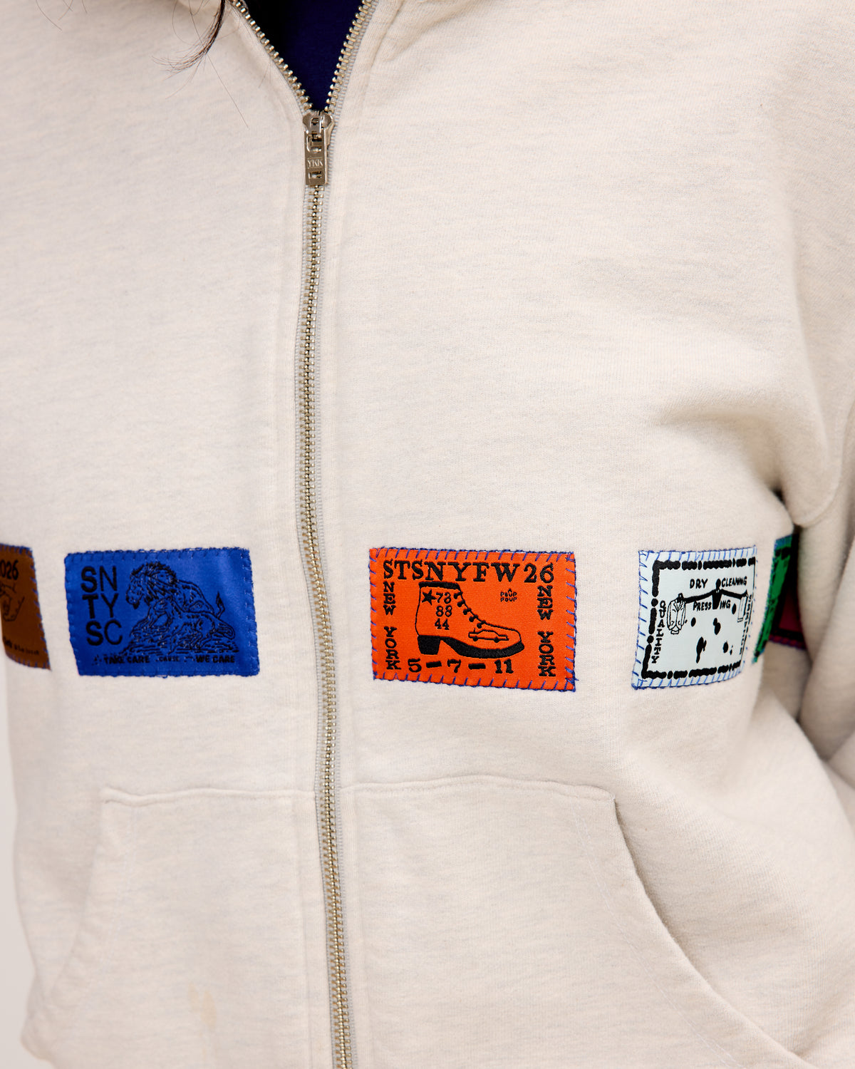 Zip Hoodie: Patch Applique, Ash Grey