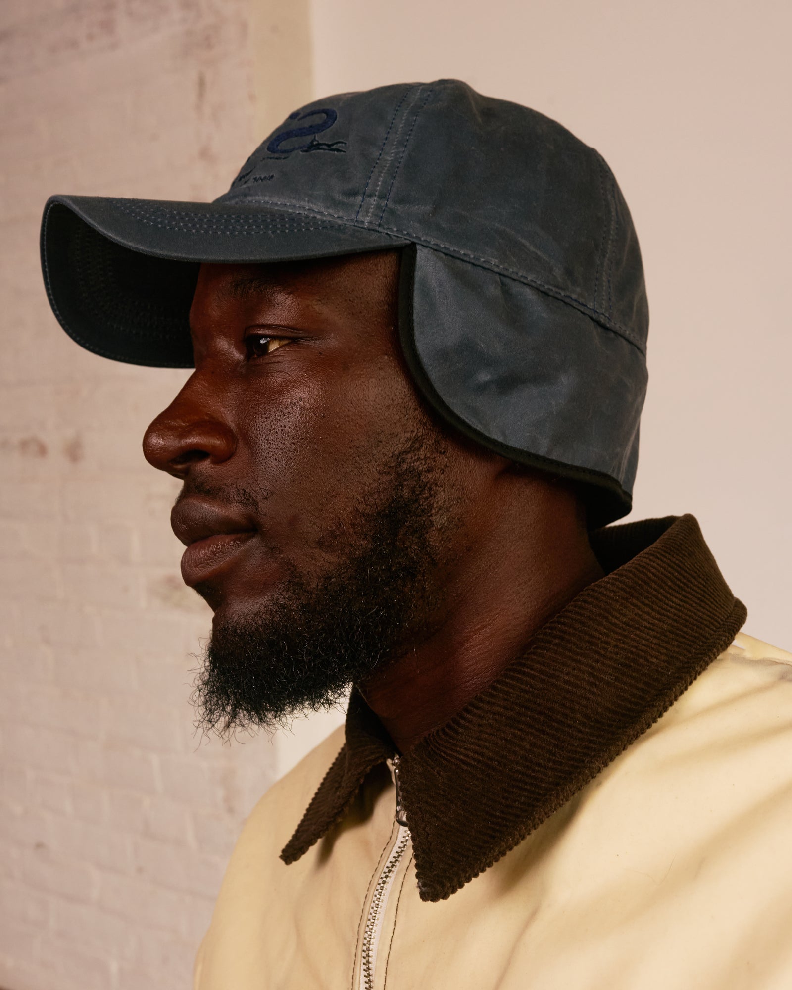 Waxed Cotton Earflap Cap: Navy