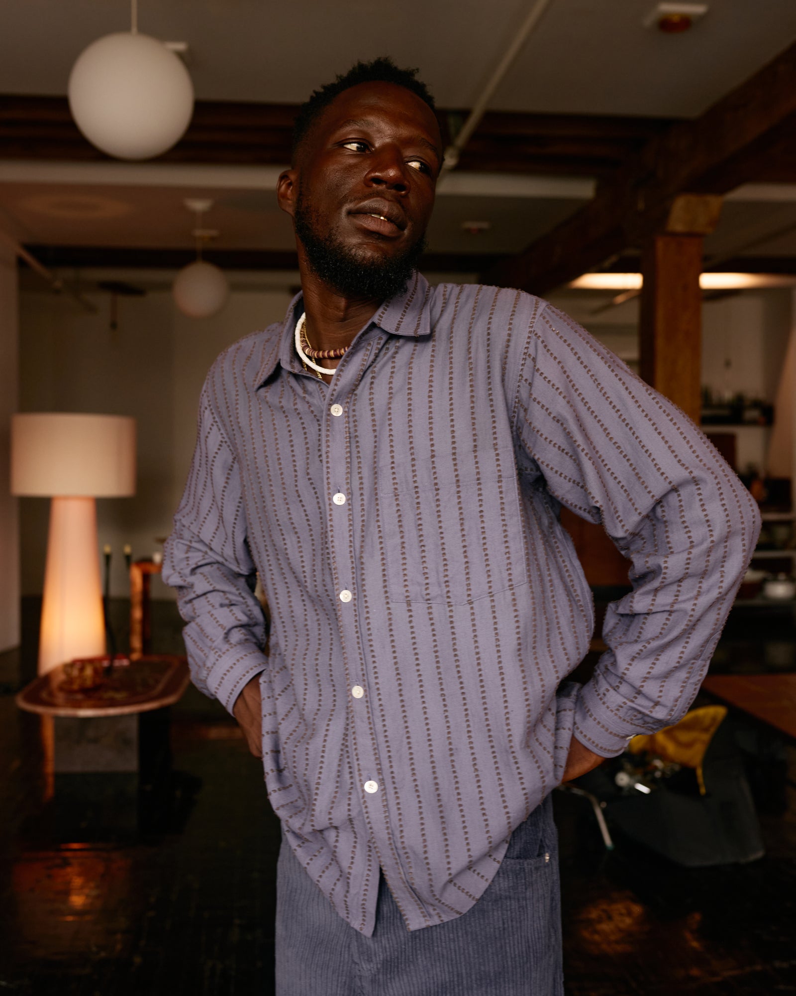 Curve Hem Dress Shirt: Wisteria Cotton Dobby