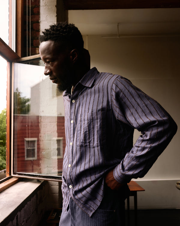 Curve Hem Dress Shirt: Wisteria Cotton Dobby