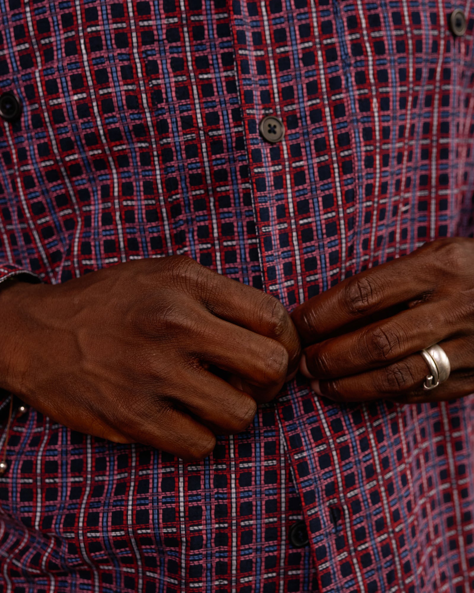 Raw Hem Overshirt: Navy Stitched Plaid