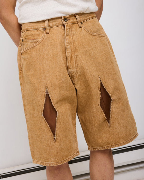 Baggy Jean Cut Short: Diamond Cutout Quicksand Selvedge Denim