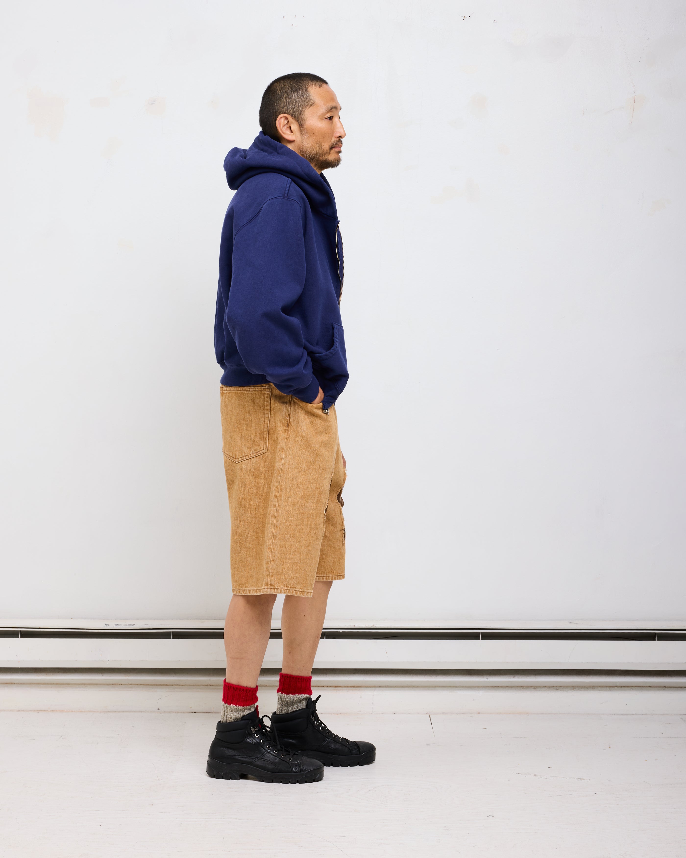 Baggy Jean Cut Short: Diamond Cutout Quicksand Selvedge Denim