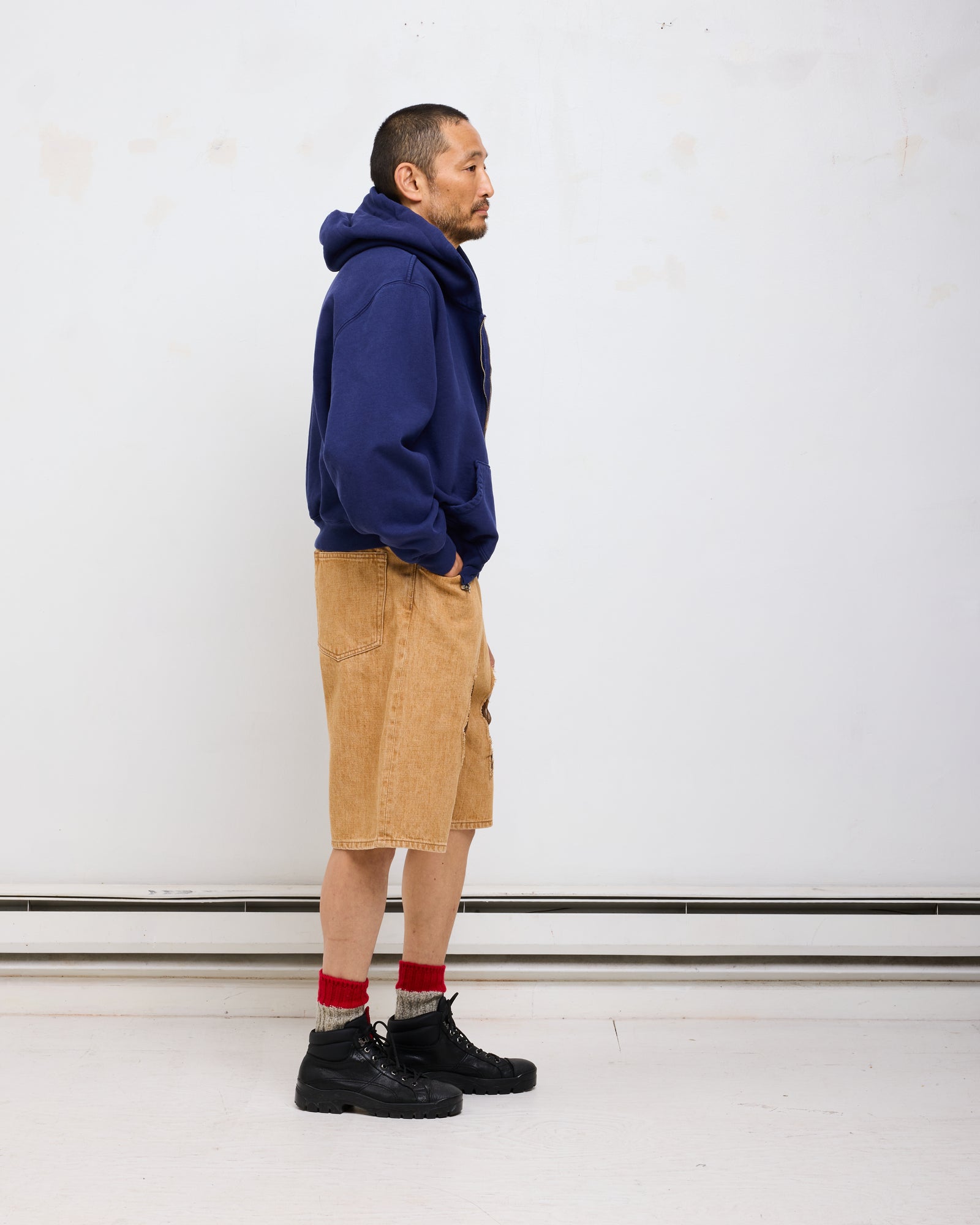 Baggy Jean Cut Short: Diamond Cutout Quicksand Selvedge Denim