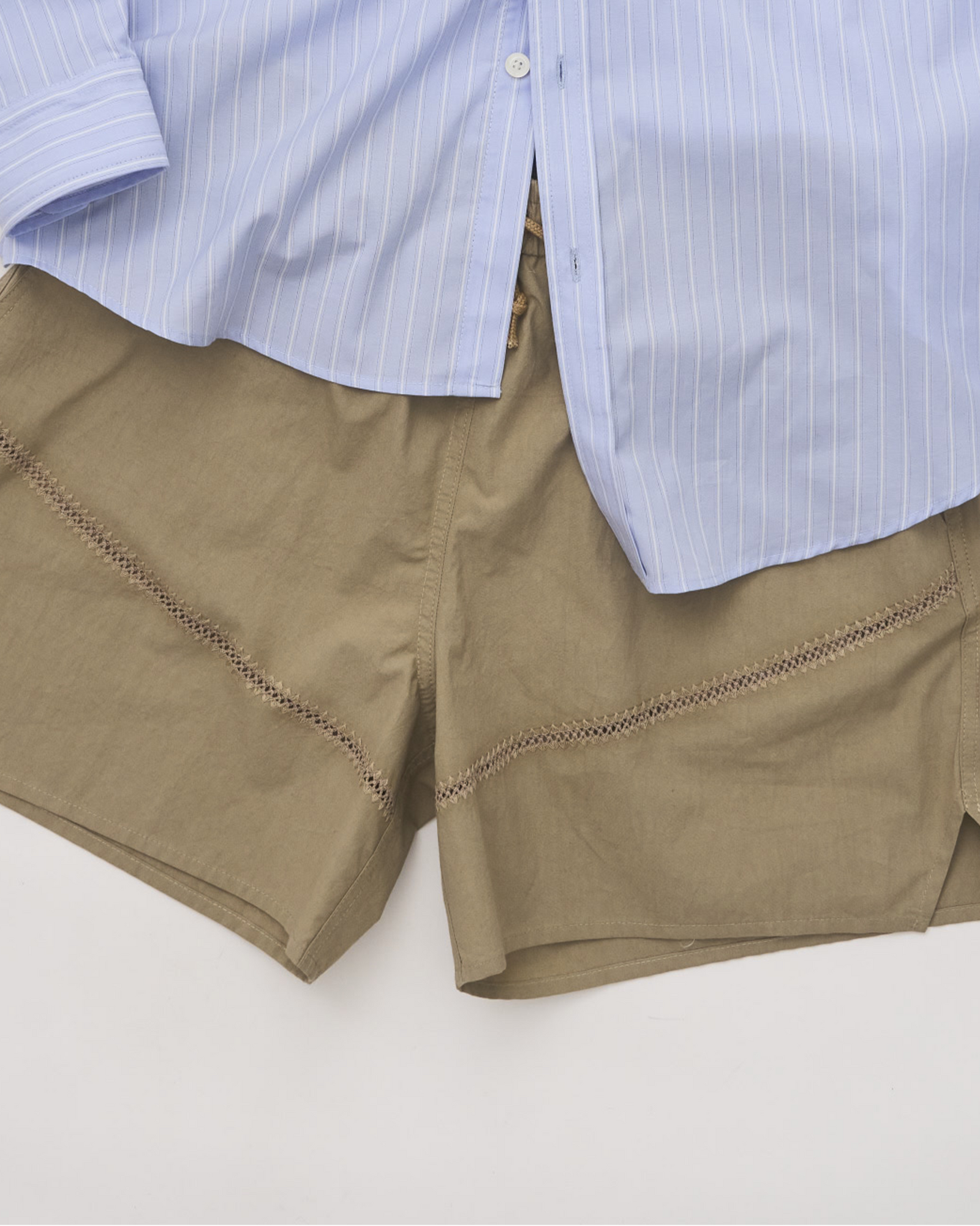 Drawstring Short: Crochet Vent, Sand