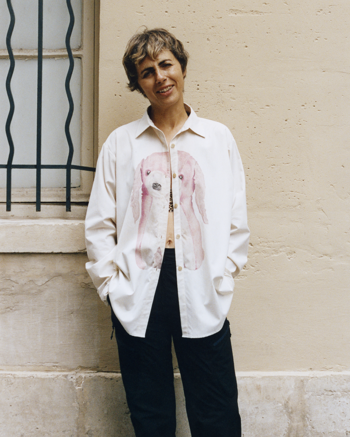 Curve Hem Dress Shirt: Stuffed Animal Print, Pink Dog