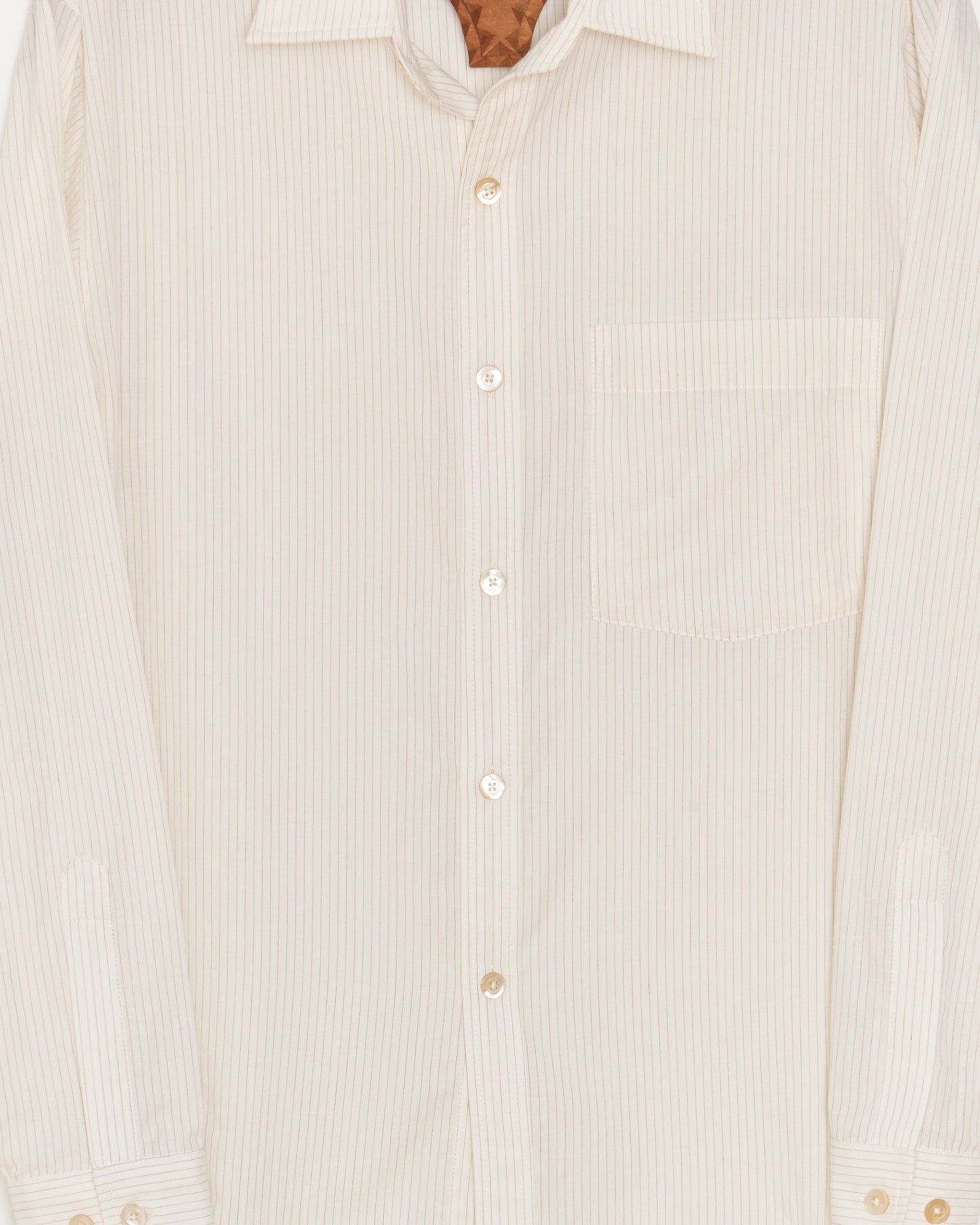 Curve Hem Dress Shirt: Light brown dobby stripe