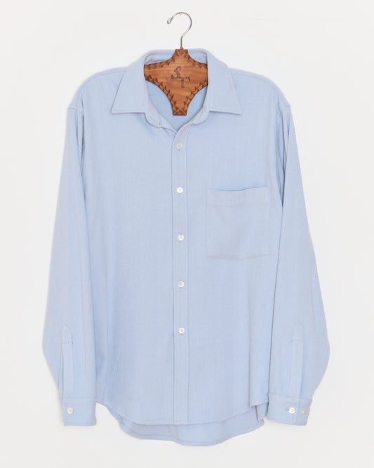 Curve Hem Dress Shirt: Powder Blue Raw Silk