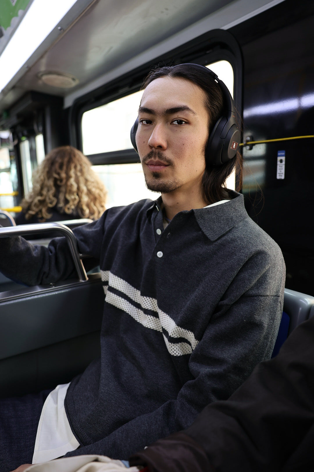 Knit Polo: Mesh Stripe, Charcoal