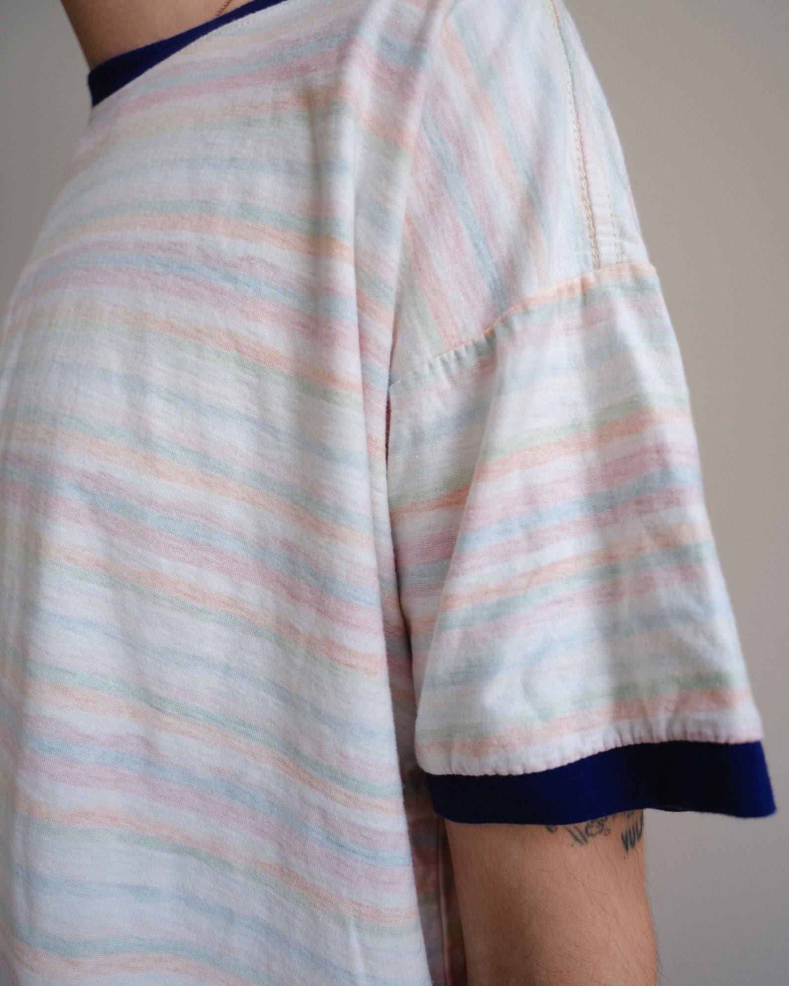 S/S T-shirt: Reverse Hand Painted Stripe Ringer