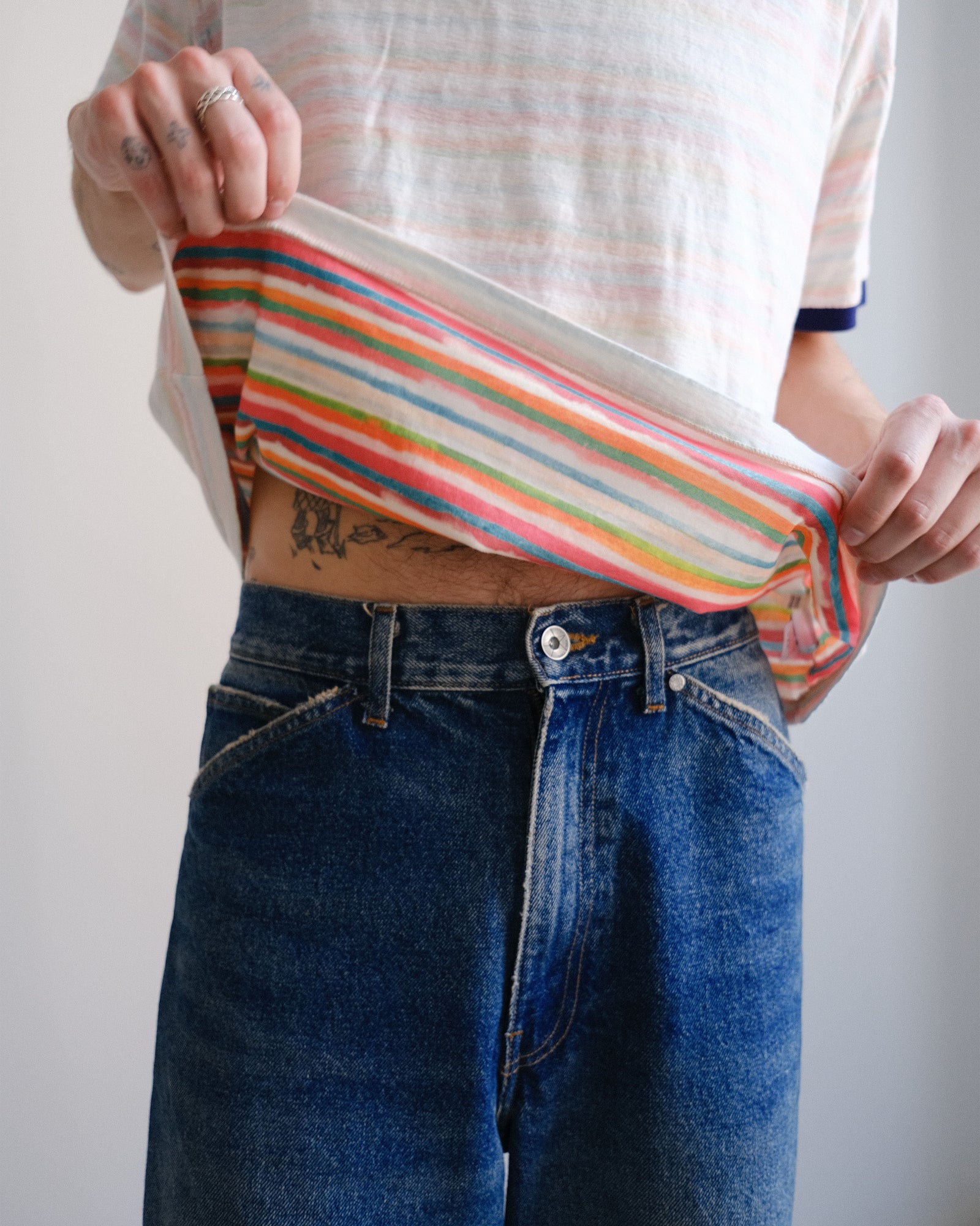 S/S T-shirt: Reverse Hand Painted Stripe Ringer