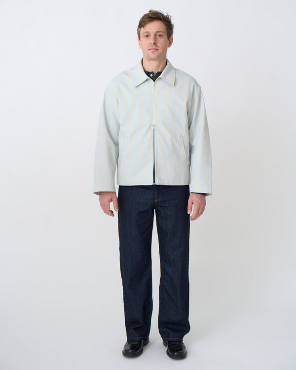 Western Zip Front Jacket: Sea Blue Cotton Dobby Stripe