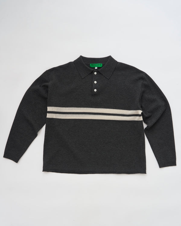 Knit Polo: Mesh Stripe, Charcoal
