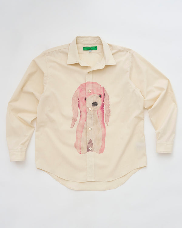 Curve Hem Dress Shirt: Stuffed Animal Print, Pink Dog