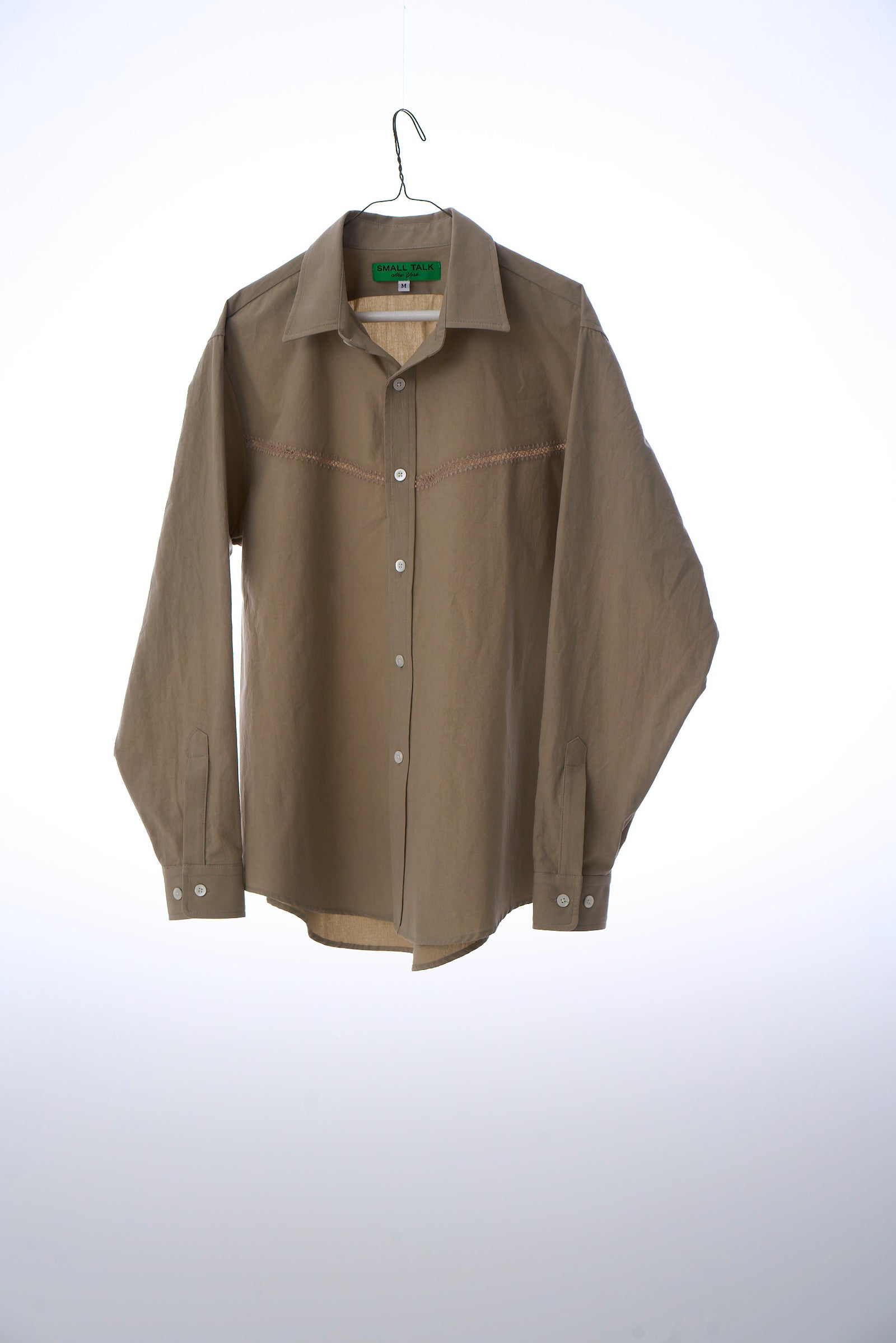 Curve Hem Dress Shirt: Crochet Vent, Sand