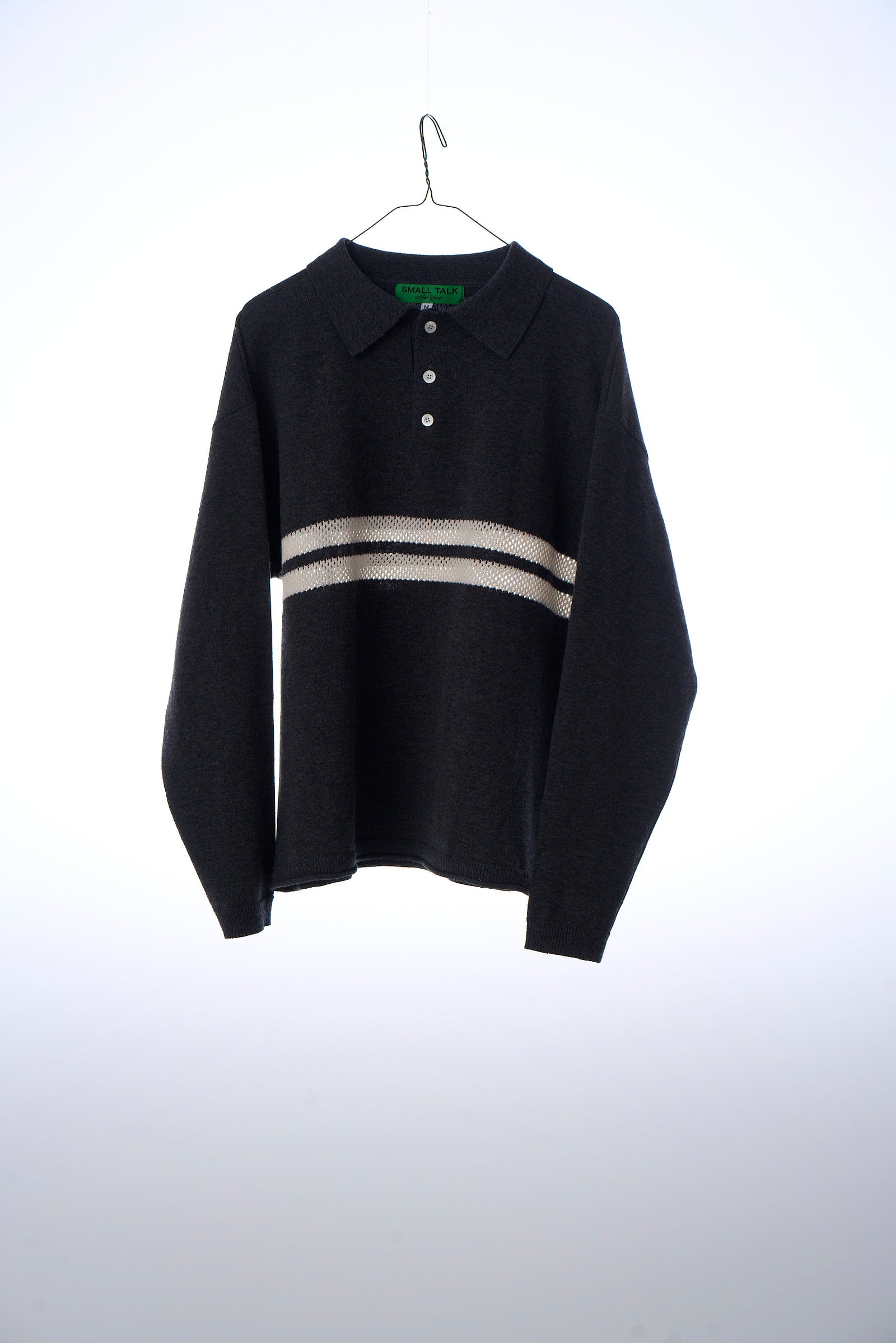 Knit Polo: Mesh Stripe, Charcoal