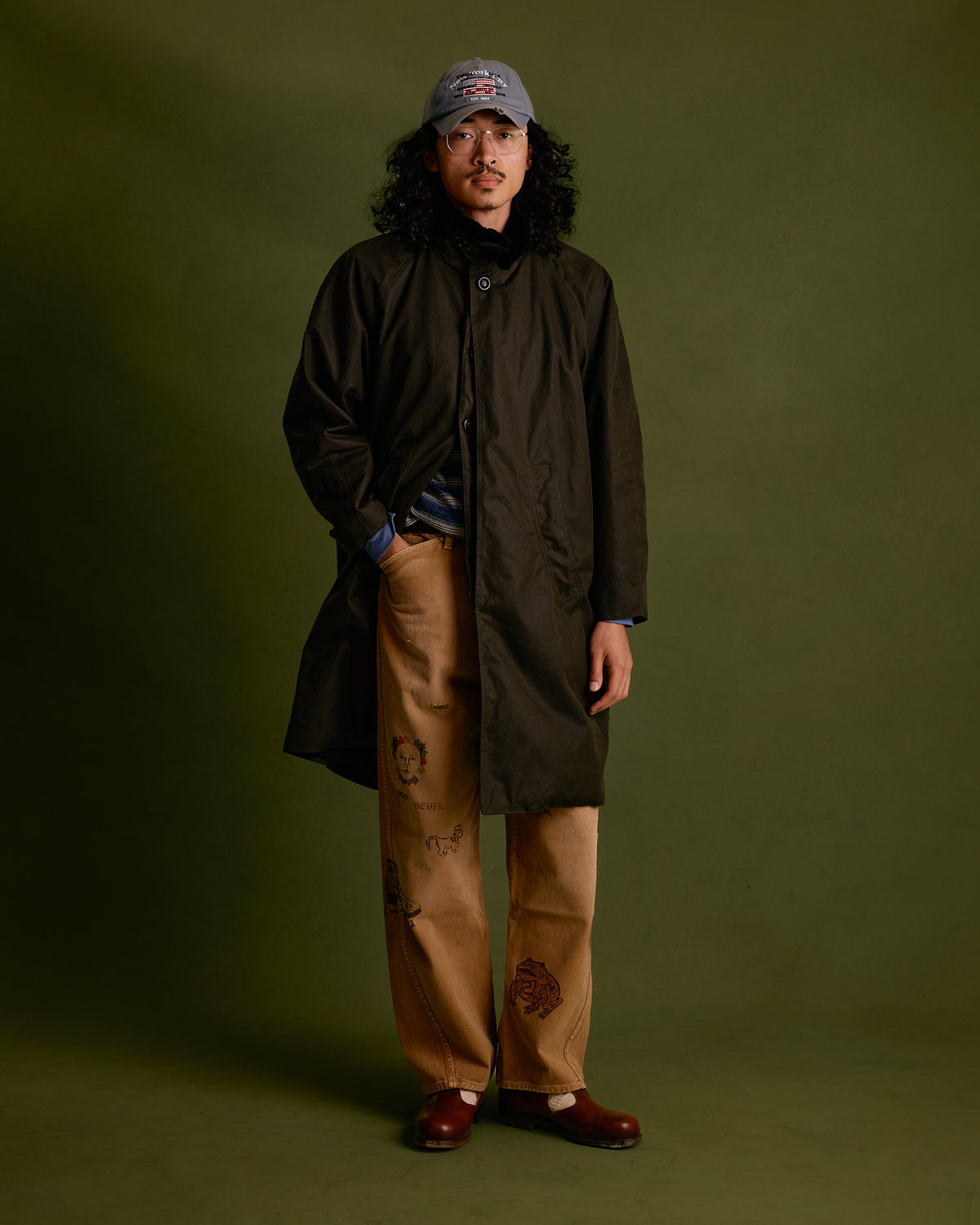 Western Overcoat: Blanket Lined Waxed Cotton, Dark Green