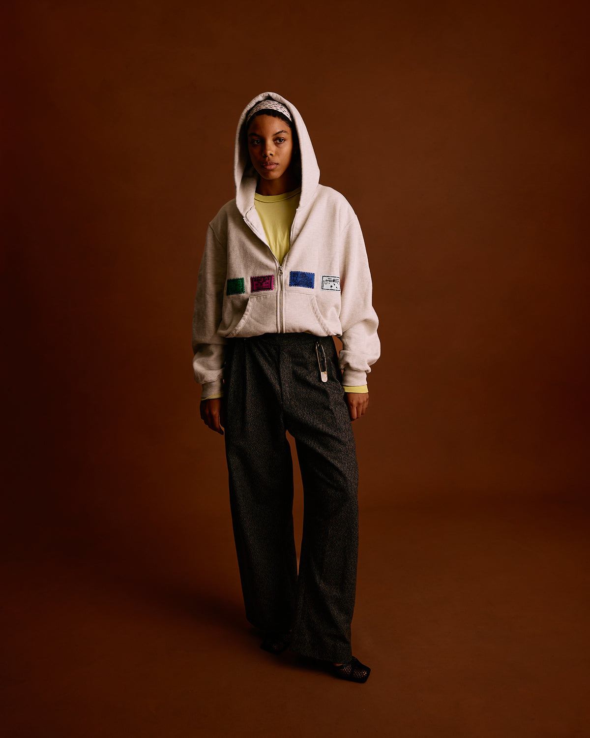 Zip Hoodie: Patch Applique, Ash Grey