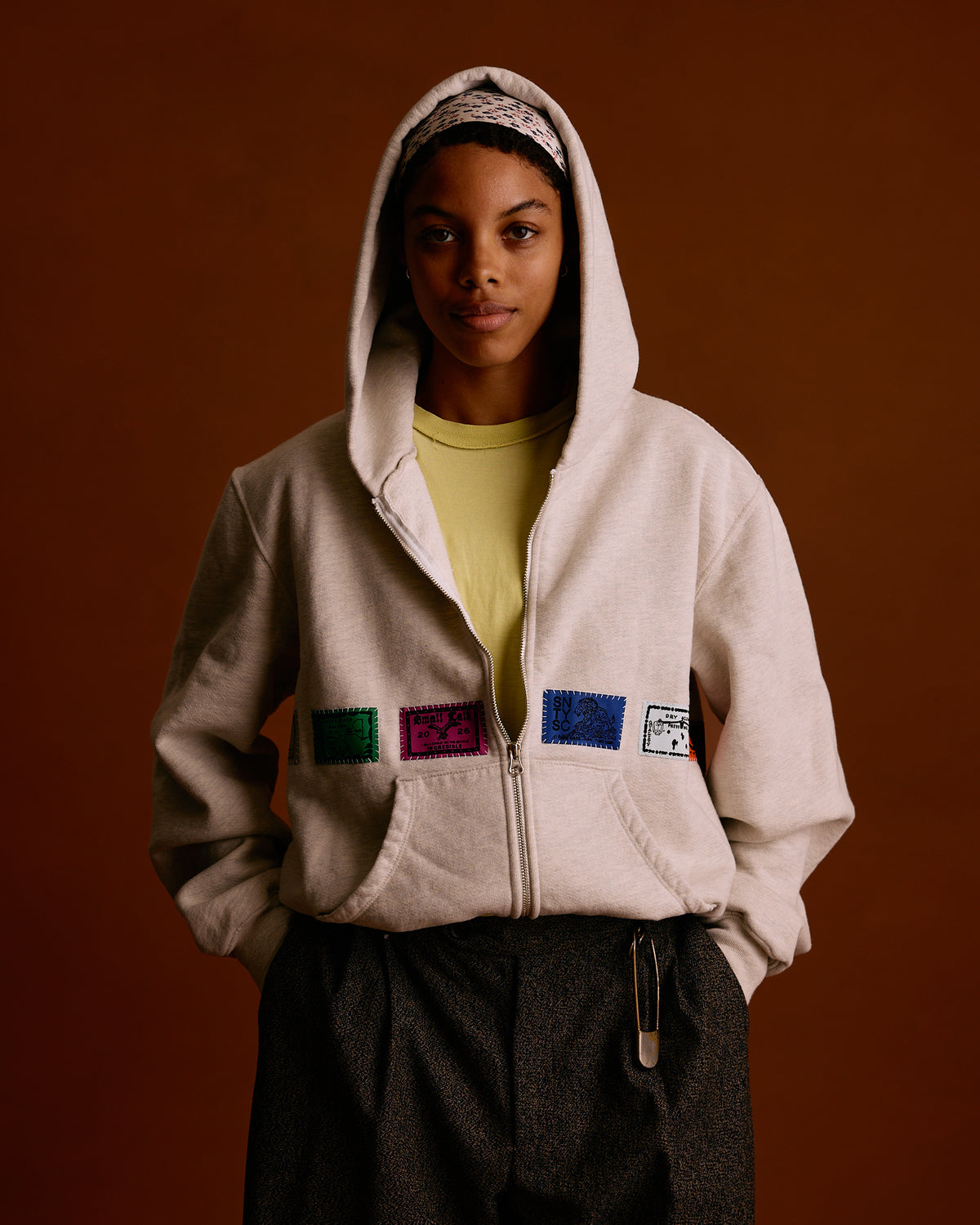 Zip Hoodie: Patch Applique, Ash Grey