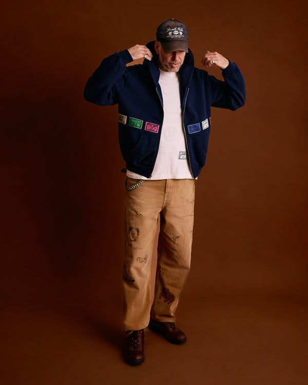 Zip Hoodie: Patch Applique, Washed Navy