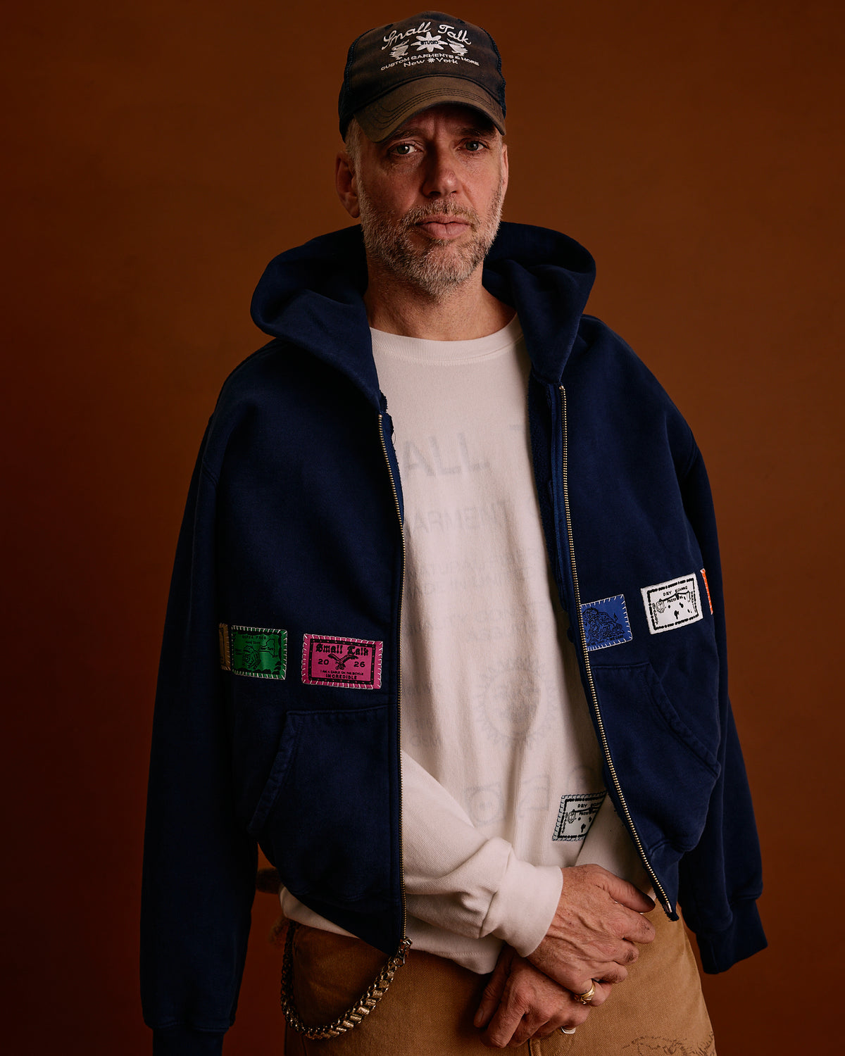 Zip Hoodie: Patch Applique, Washed Navy