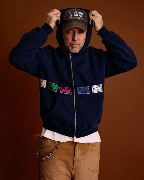 Zip Hoodie: Patch Applique, Washed Navy