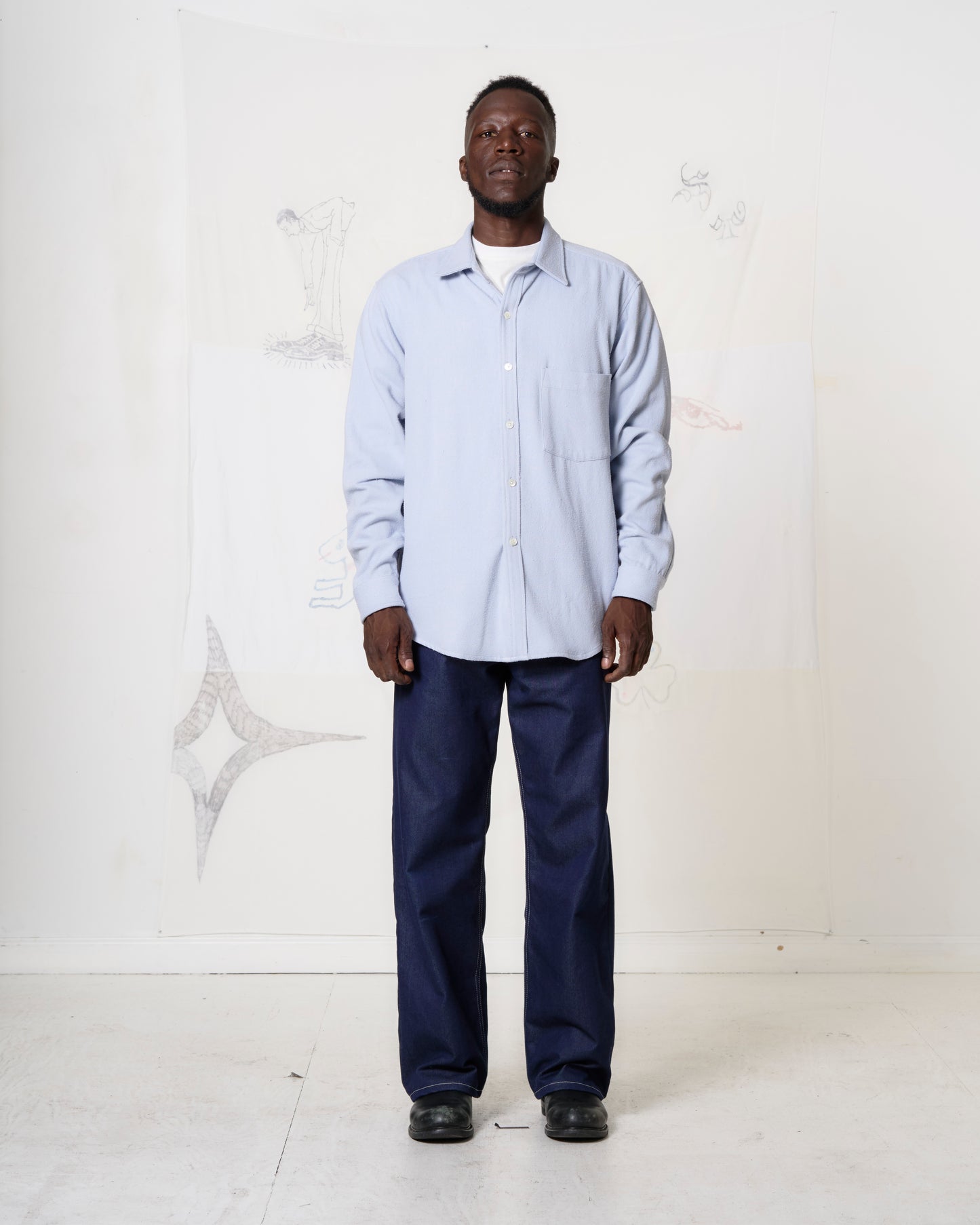 Curve Hem Dress Shirt: Powder Blue Raw Silk