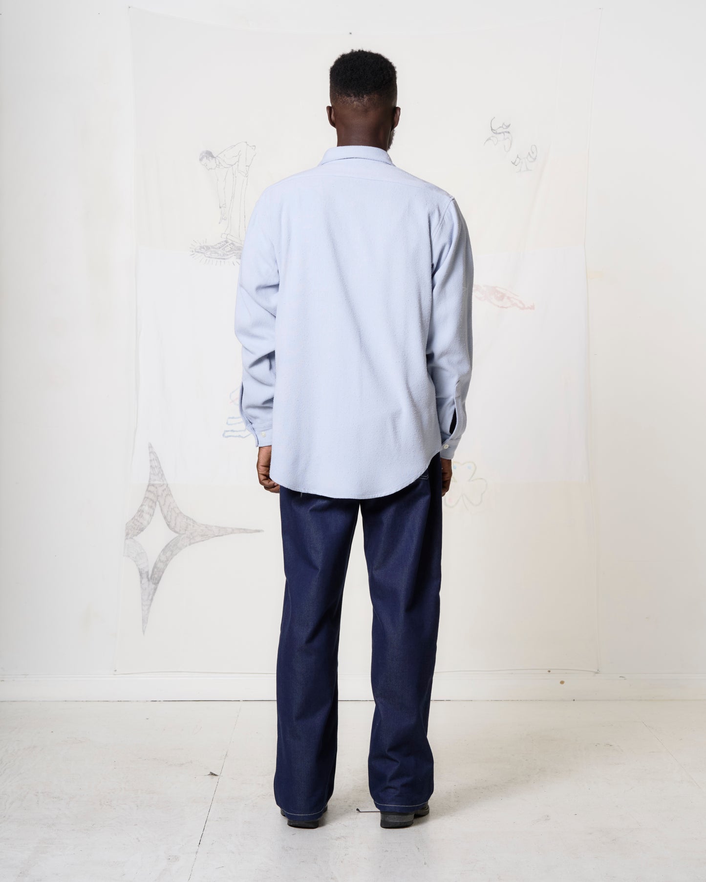 Curve Hem Dress Shirt: Powder Blue Raw Silk